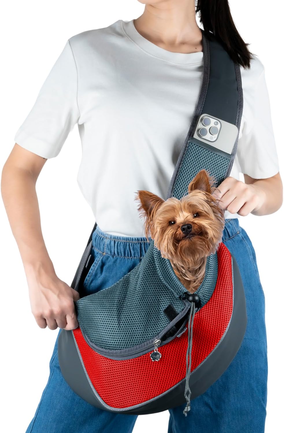 Dury Dog Backpack Carrier - Adjustable Shoulder Strap Dog Carriers for Small Dogs Breathable Dog Sling Carrier Dog Travel Bag with Phone Pocket (Red)