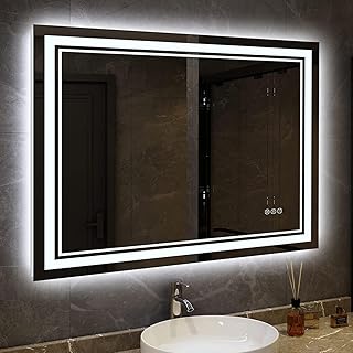 40x32 LED Bathroom Mirror with Front and Backlit, Anti-Fog Lighted Bathroom Vanity Mirror with Lights, Dimmable LED Vanity Mirror with 3 Colors, Memory, Tempered Glass, Horizontal/Vertical