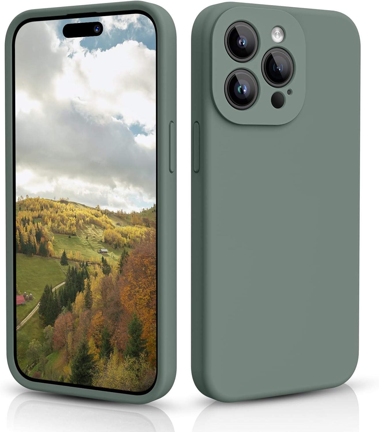 CALOOP Slim-Fit for iPhone 15 Pro Case,Skin Soft Liquid Silicone,Sturdy Hard Frame Shockproof Cover with Anti-Scratch Microfiber Lining,Full Protection for Screen and Camera Lens,6.1 inch(Olive Green)