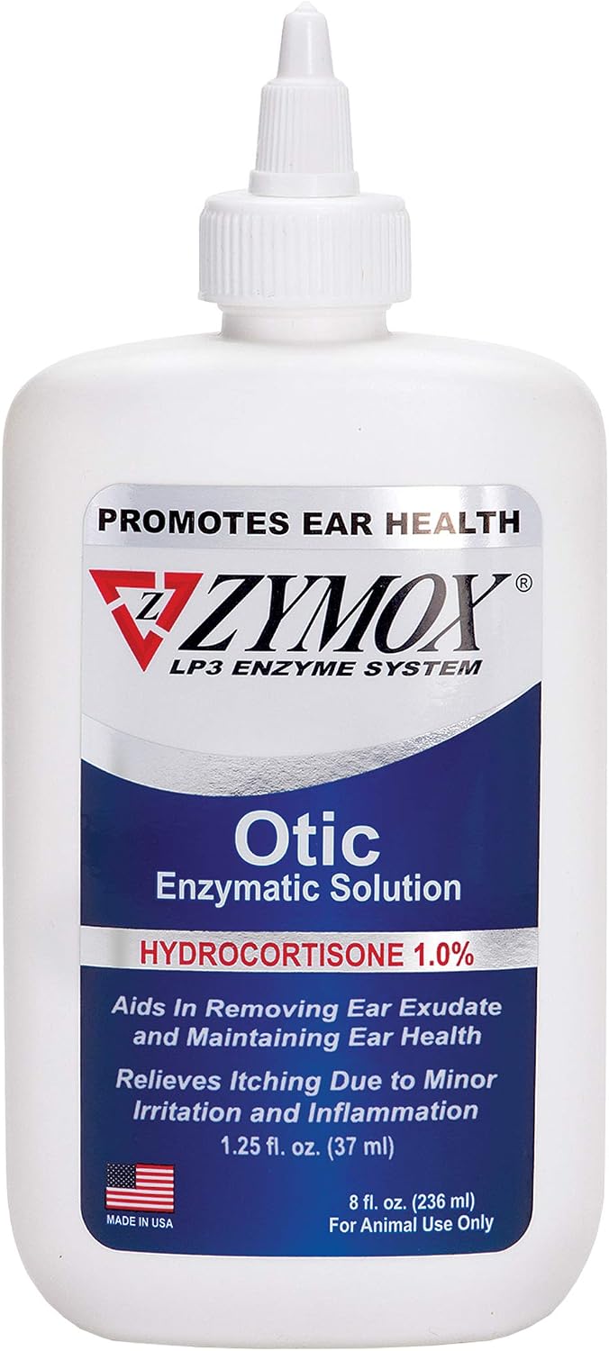 Zymox Otic Enzymatic Solution for Dogs and Cats to Soothe Ear Infections with 1% Hydrocortisone for Itch Relief, 8oz
