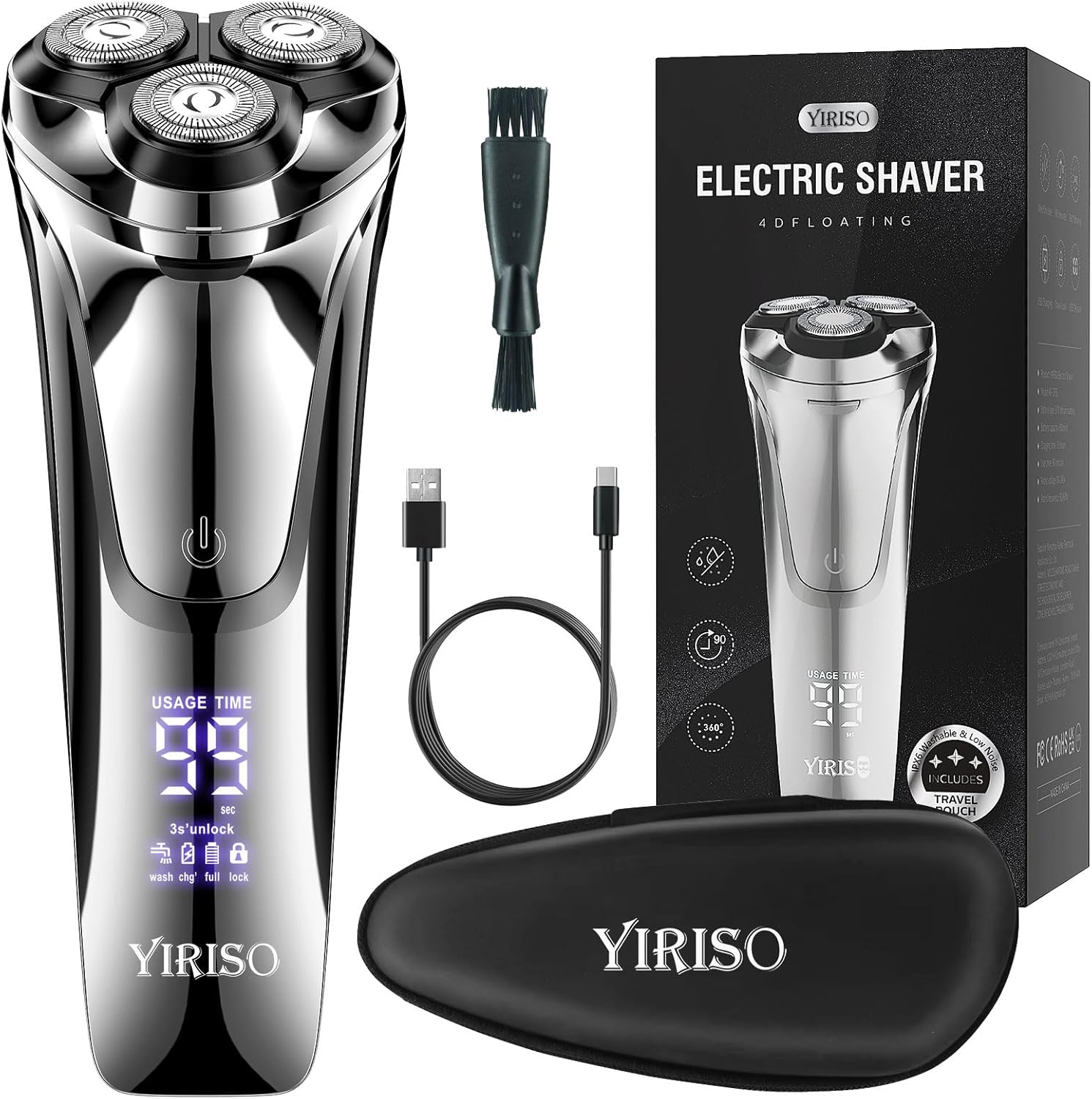 Electric Razor for Men, Men’s Electric Shavers, Wet & Dry Shaver with Pop-up Trimmer, USB-C Rechargeable Waterproof Portable Shaver with LCD Display/Travel Organizer/Travel Lock Ideal Men Gift
