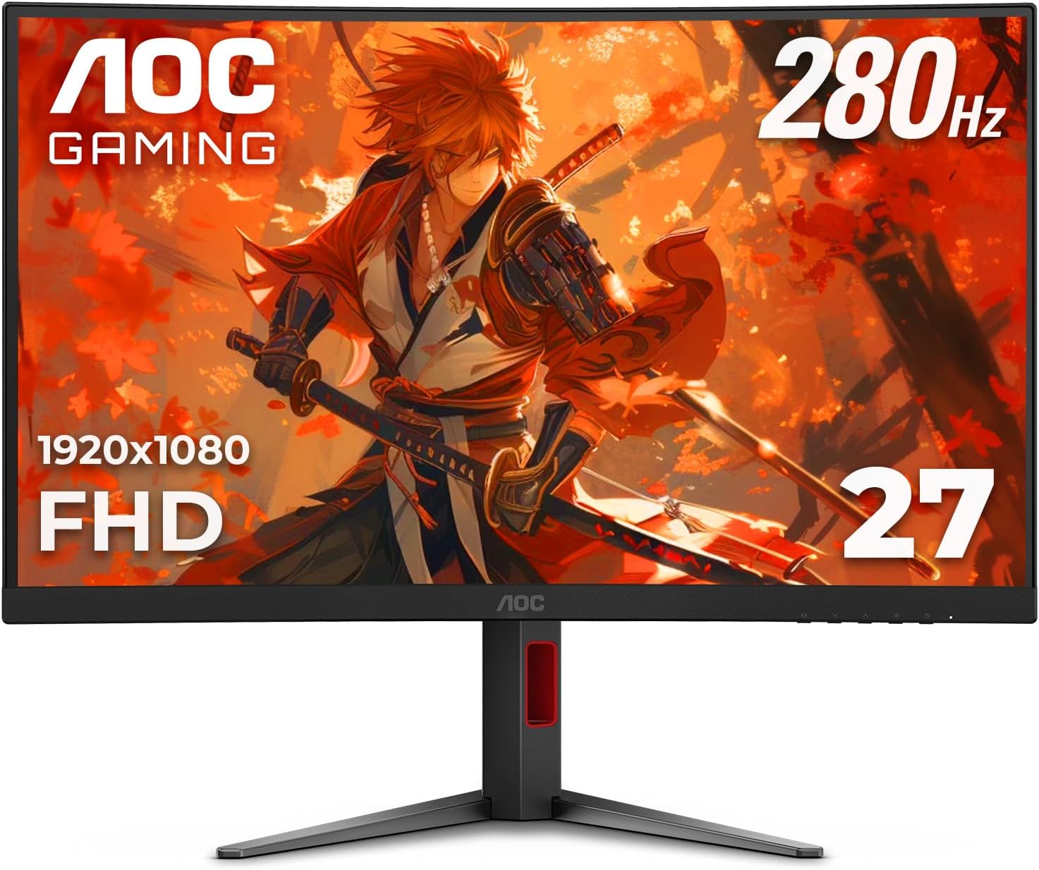AOC 27 Inch Curved Gaming Monitor FHD 280Hz VA 0.3ms HDR, C27G4ZH | 1920×1080 Computer Monitor, FreeSync Premium, HDR, DP 1.4, HDMI 2.0, Earphone Out, Console Ready, 3-Year Zero-Bright-Dot