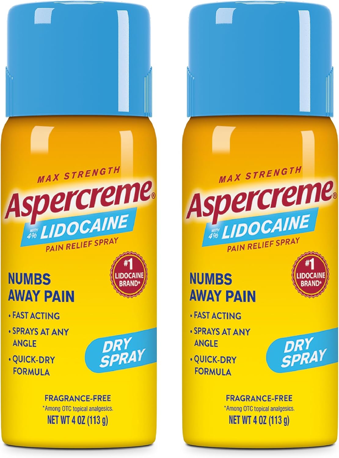 Aspercreme Lidocaine Dry Spray, Soothes Aggravated Nerves, 4 oz., 2-Pack