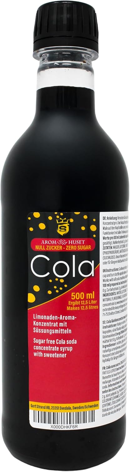 Zero Cola Soda Concentrate 500 ml from Aromhuset - Make 12.5 Litres of Sugar-Free Soft Drink by Adding Flavouring to Carbonated Sparkling Fizzy Water