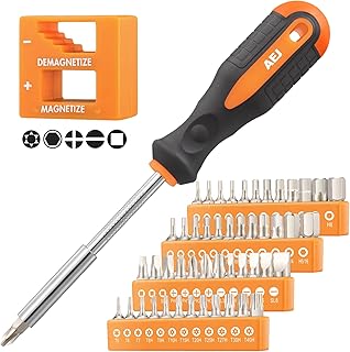 AEJ 50-Pack Screwdriver Bit Set, Hex Head Drill Bit Set, Torx Square Slotted Phillips Bit Set with Screwdriver Bit Holder and Magnetizer Demagnetizer, 1/4 Hex Shank, S2 Steel, 1"Long