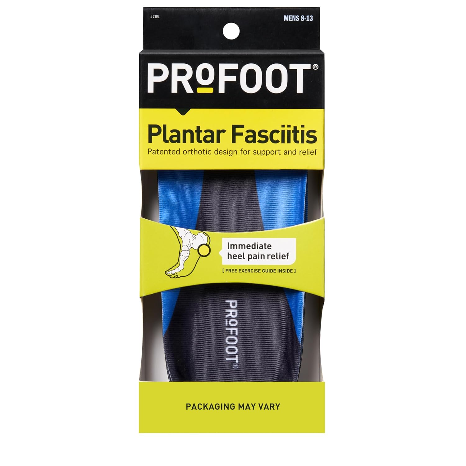 PROFOOT 2103 Plantar Fasciitis Insoles Heel Insert for Men's Arch Support, Helps Releive Plantar Fasciitis Pain