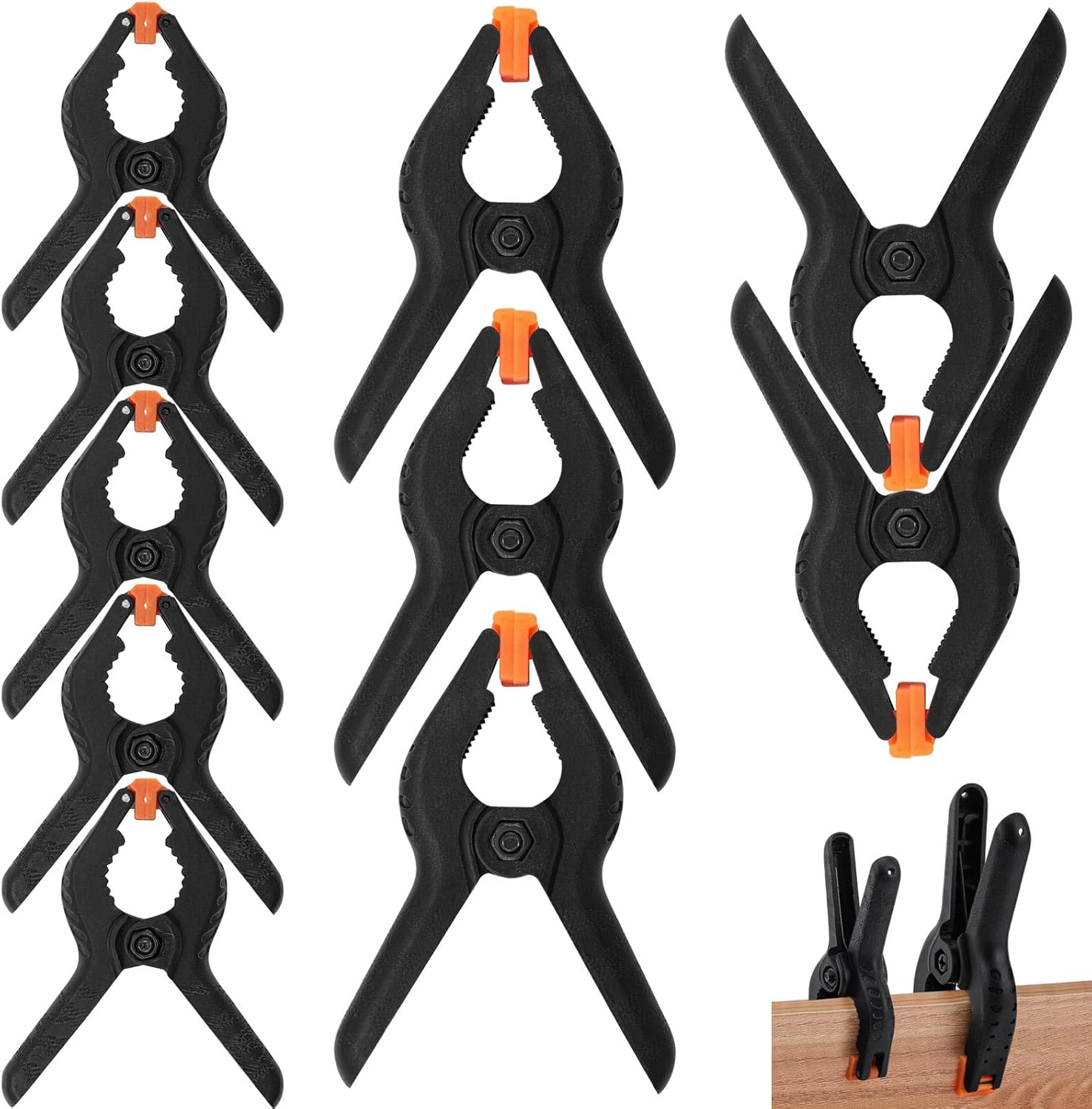 10 Pcs Spring Clamps Heavy Duty Nylon Spring Clips 3 inch Plastic Wood Clamps and 2 inch Muslin Spring Clamps for DIY Project Photo Studios Woodwork Artwork Photo Background (5 * 3inch+5 * 2inch)