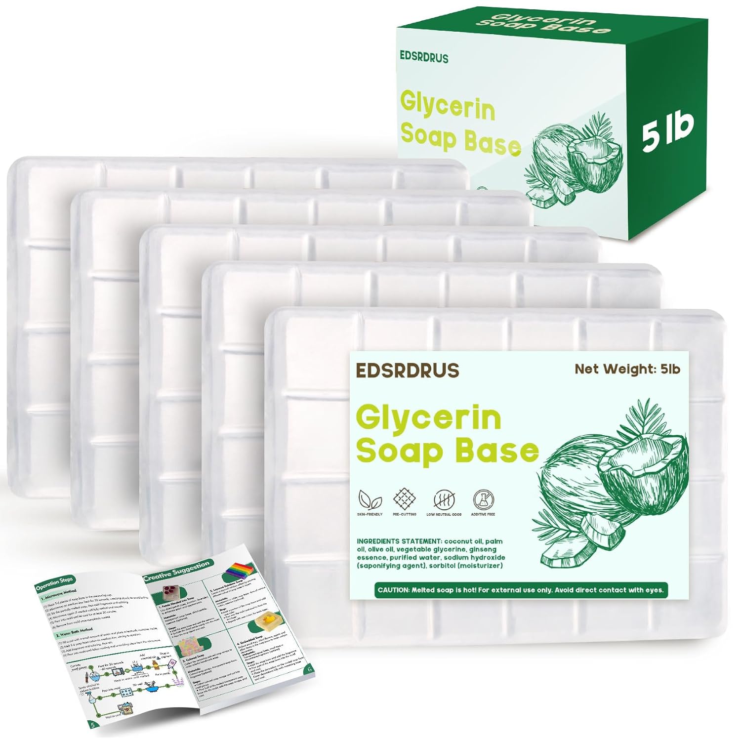 5lb Glycerin Soap Base - Unscented Melt and Pour Soap Base for DIY Crafting, Easy to Cut, Vegan and Cruelty-Free, Moisturizing and Gentle on Skin for Soap Making Supplies (Transparent, 5 Pound)