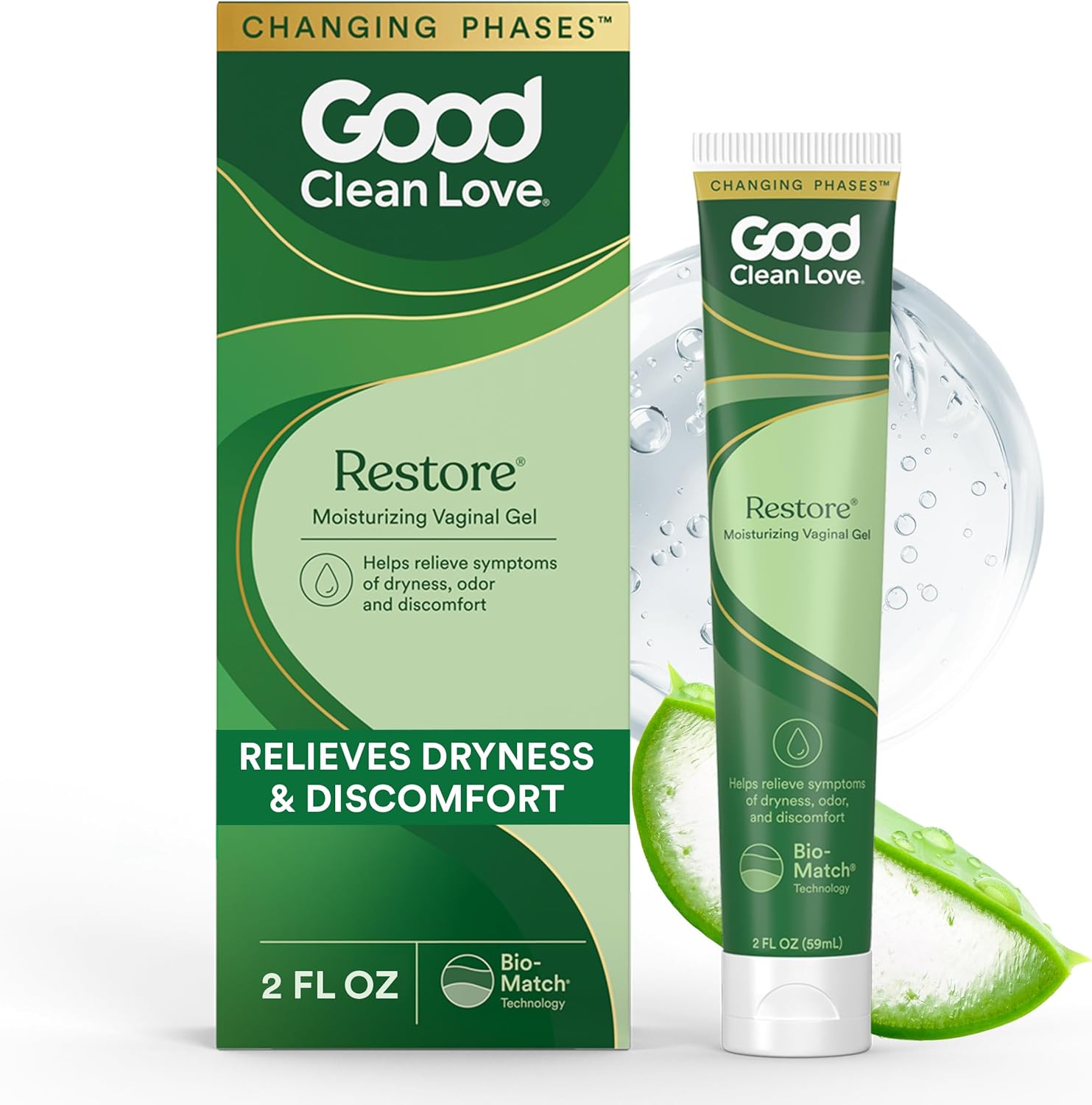 Good Clean Love Restore Moisturizing Vaginal Gel, pH-Balanced Vaginal Moisturizer, Water-Based Feminine Care with Aloe Vera & Lactic Acid, Reduces Dryness, Discomfort & Odor for Women, 2 Oz