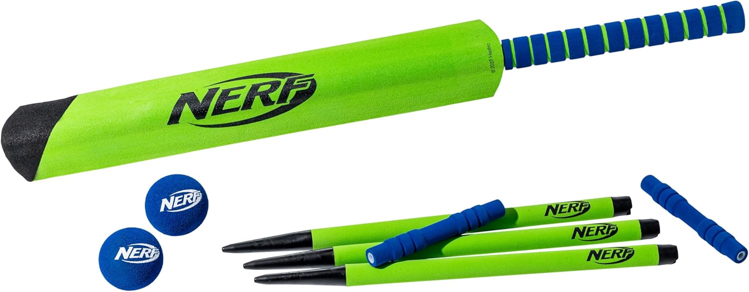 Nerf Foam Cricket Set - Full Starter Cricket with 30" Bat, (2) Foam Balls + (3) Plastic Wickets - Perfect for Adults, Kids + Beginners - Full Set