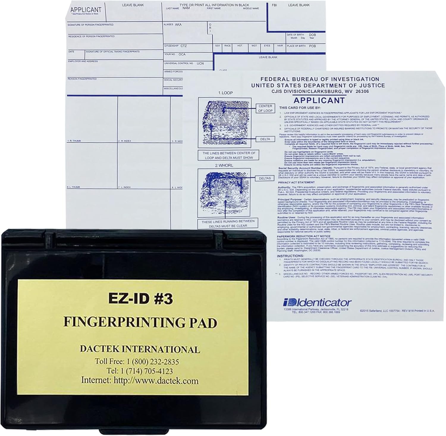 Fingerprint Kit Set - Dactek EZ ID3 Finger Print Ink Pad with ATF Fingerprint Cards - FBI FD-258 Fingerprint Cards - Inkless Fingerprint Pad - Fingerprint Kits Law Enforcement -Ink Pad and FD-258 (5)