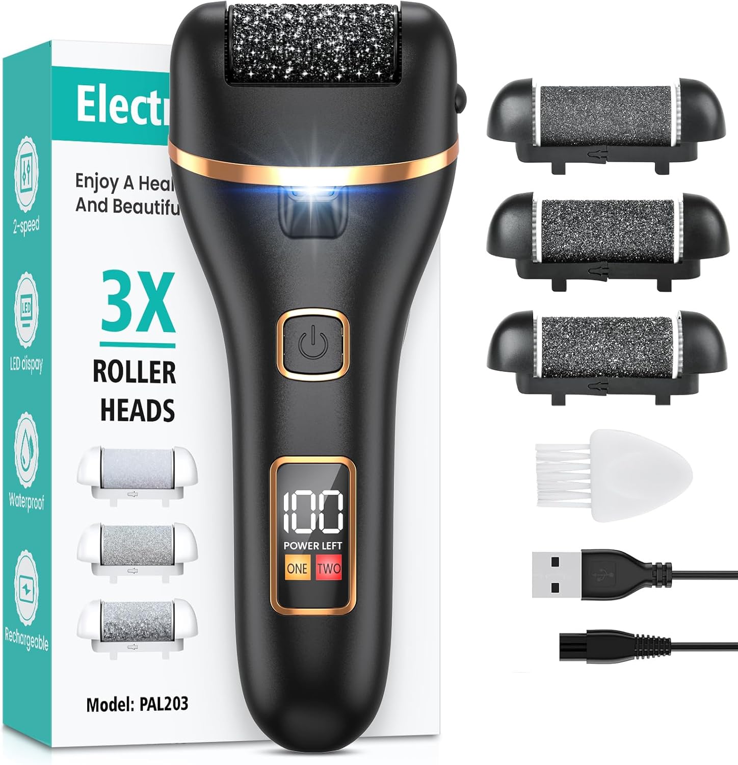 Electric Foot File, Hard Skin Remover Foot Grinder Rechargeable Callus Remover for Feet with 3 Rollers, Professional Pedicure Sets for Feet Care Dead Skin Dry Skin Cracked Heels Calluses