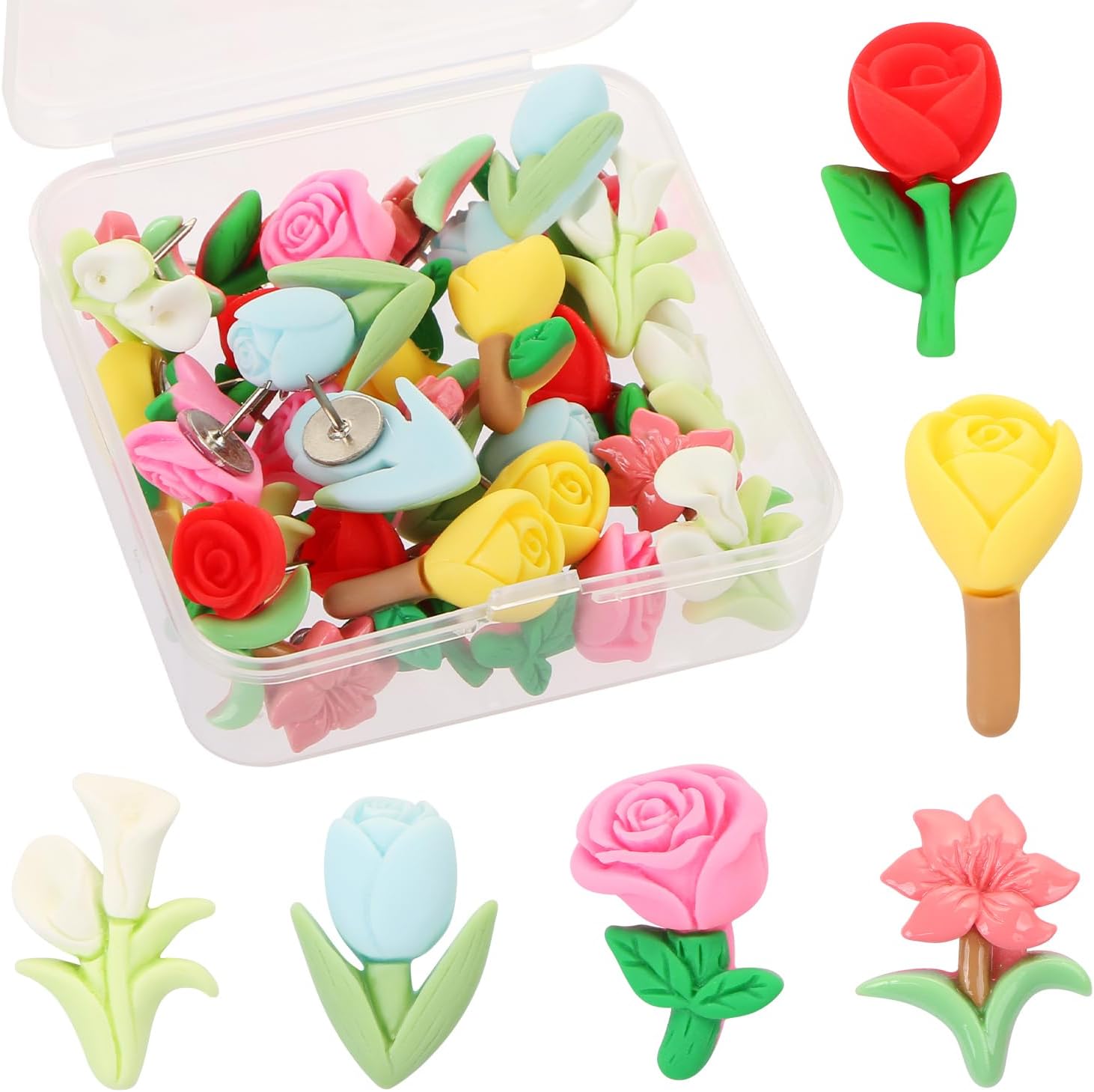 30Pcs Flower Push Pins for Pin Board,UHOMENY Cute Flower Thumb Tack Push Pins Decorative Tacks Pushpins Floral Drawing Pins Cork Board Pins Tacks for Photos Wall Maps Cork Boards Offices Schools