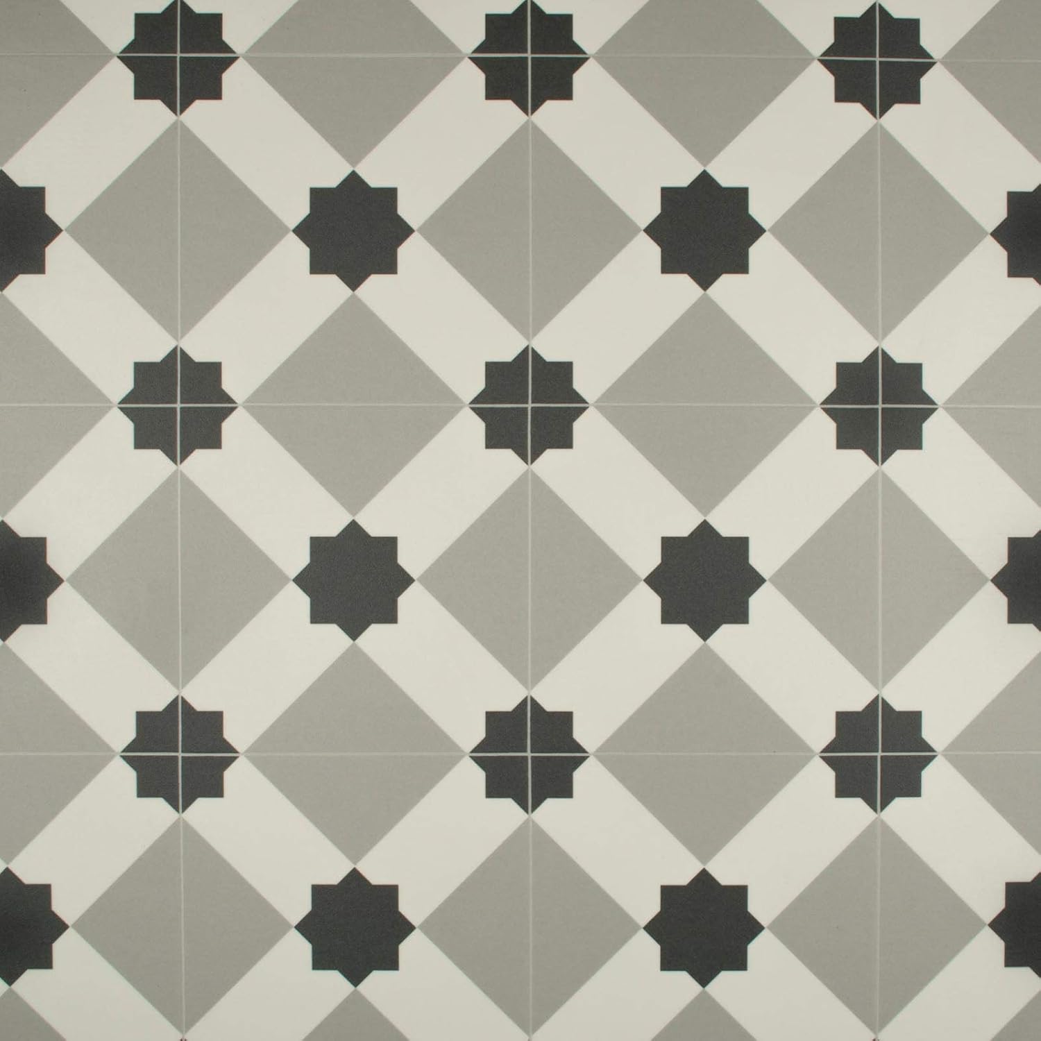 Patterned Tile Style Effect Cosmic Vinyl Flooring 2.5mm Realistic Foam Backed Lino R10 Slip Resistant (Grey Stars and Diamonds, 3m x 3m)