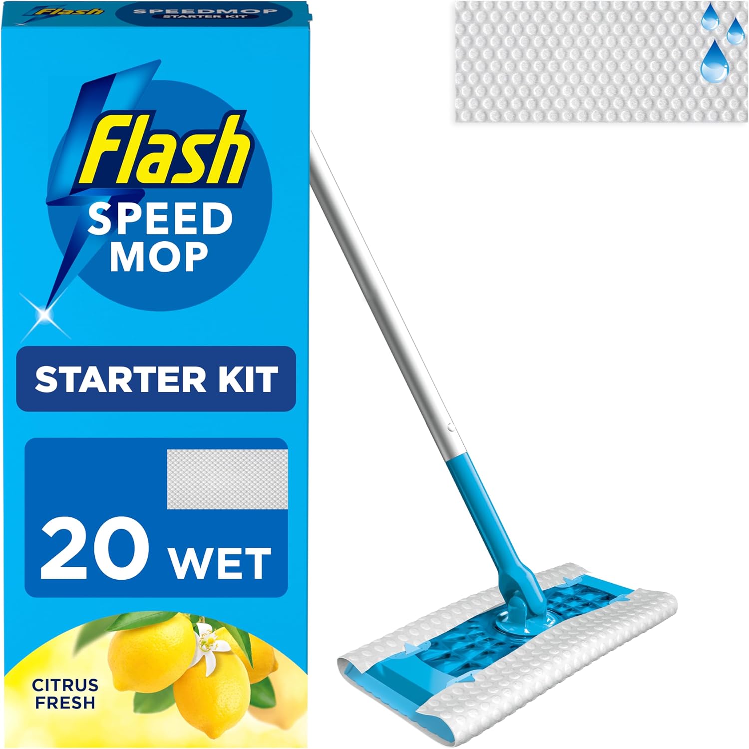 Flash Speedmop Wet Mop Floor Cleaner Starter Kit 1 Mop, 20 Wet Lemon Refills