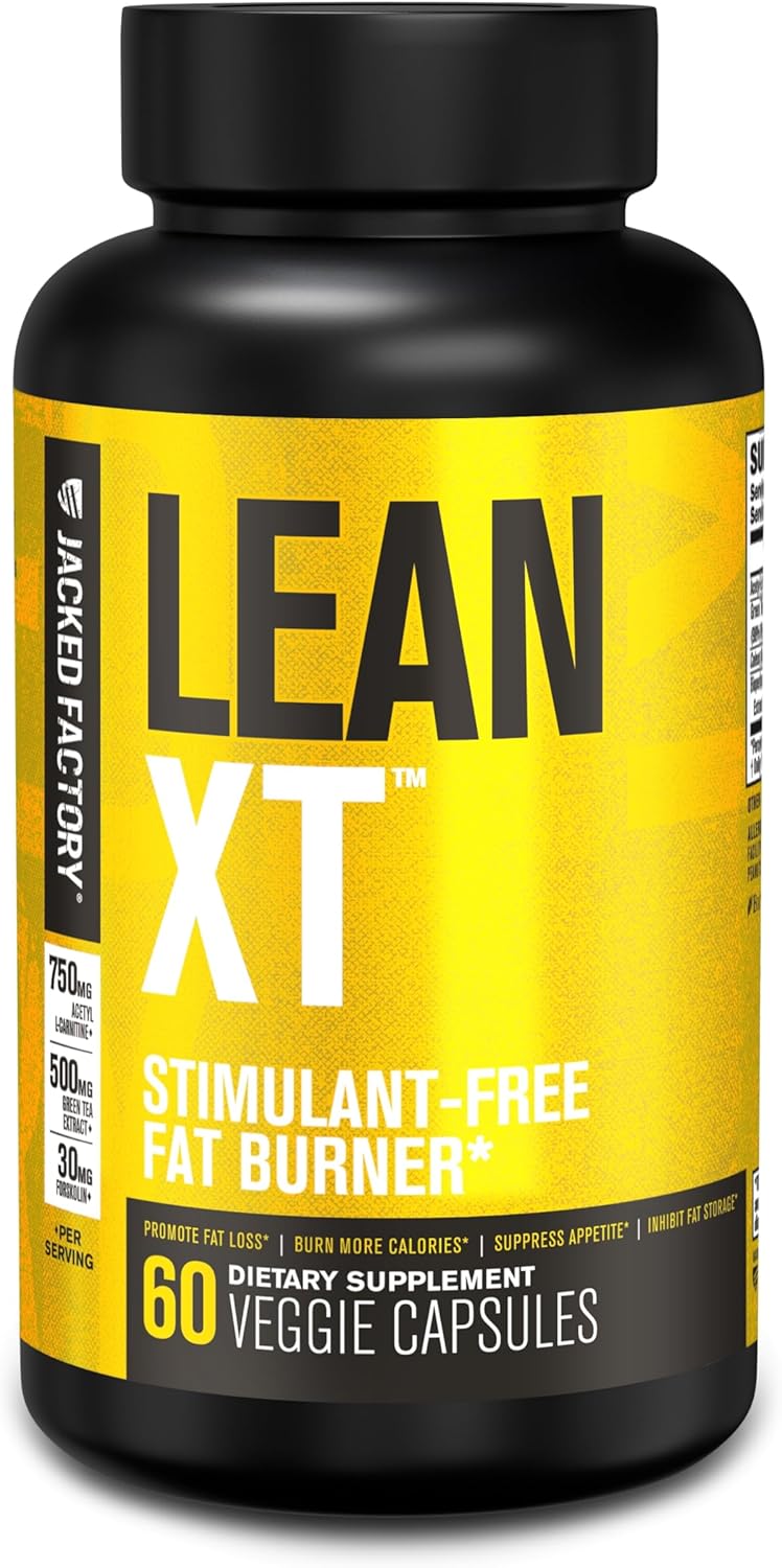 Jacked Factory Lean-XT Caffeine Free Fat Burner - Non Stim Weight Loss Supplement, Appetite Suppressant & Metabolism Booster | Acetyl L-Carnitine, Green Tea Extract, Forskolin - 60 Natural Diet Pills
