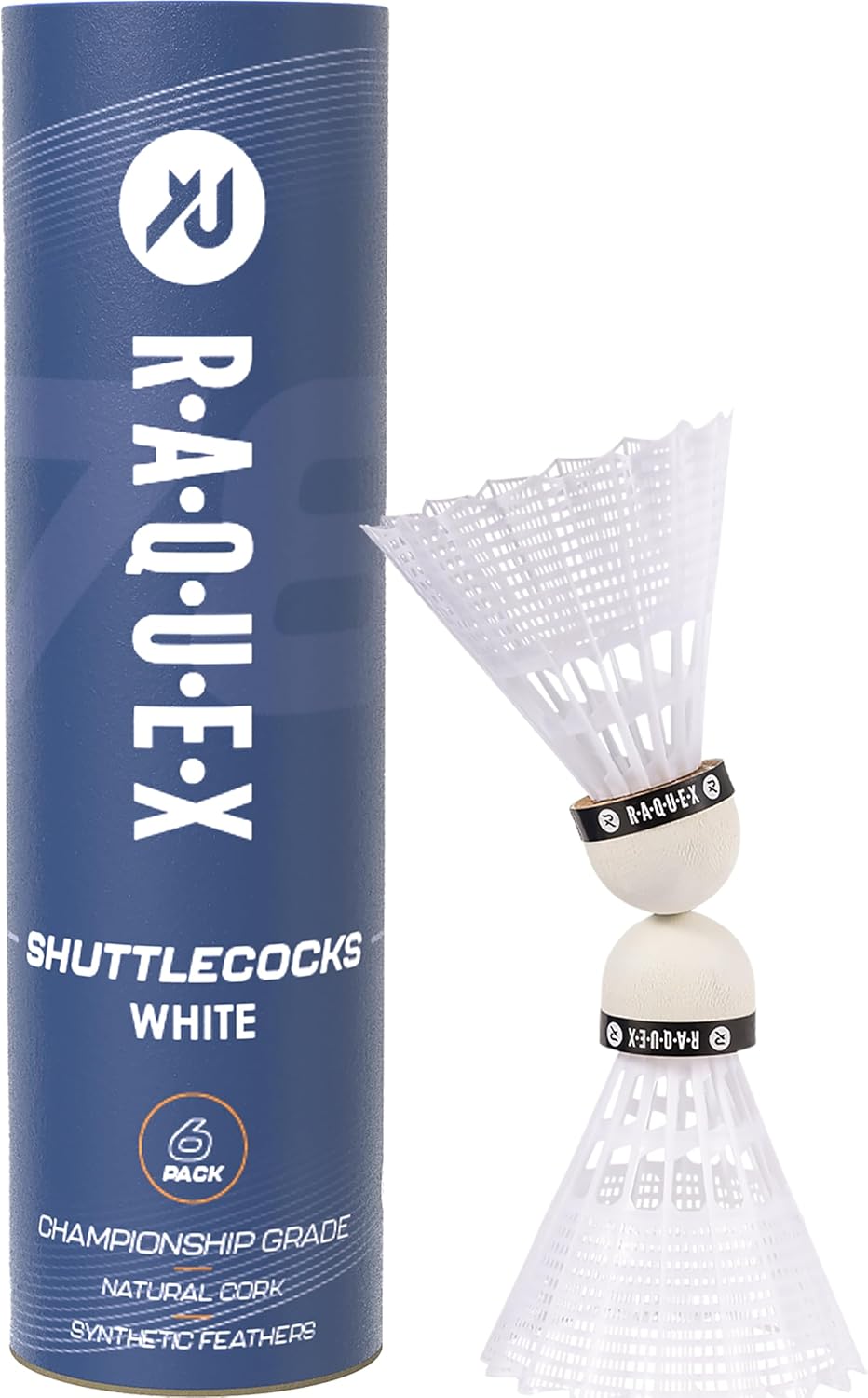 Raquex Badminton Shuttlecocks - Yellow/White, Tube of 6 - All Natural Cork Shuttlecocks, Nylon Feathers - Three Speed Options – Indoor Outdoor Durable Badminton Shuttles