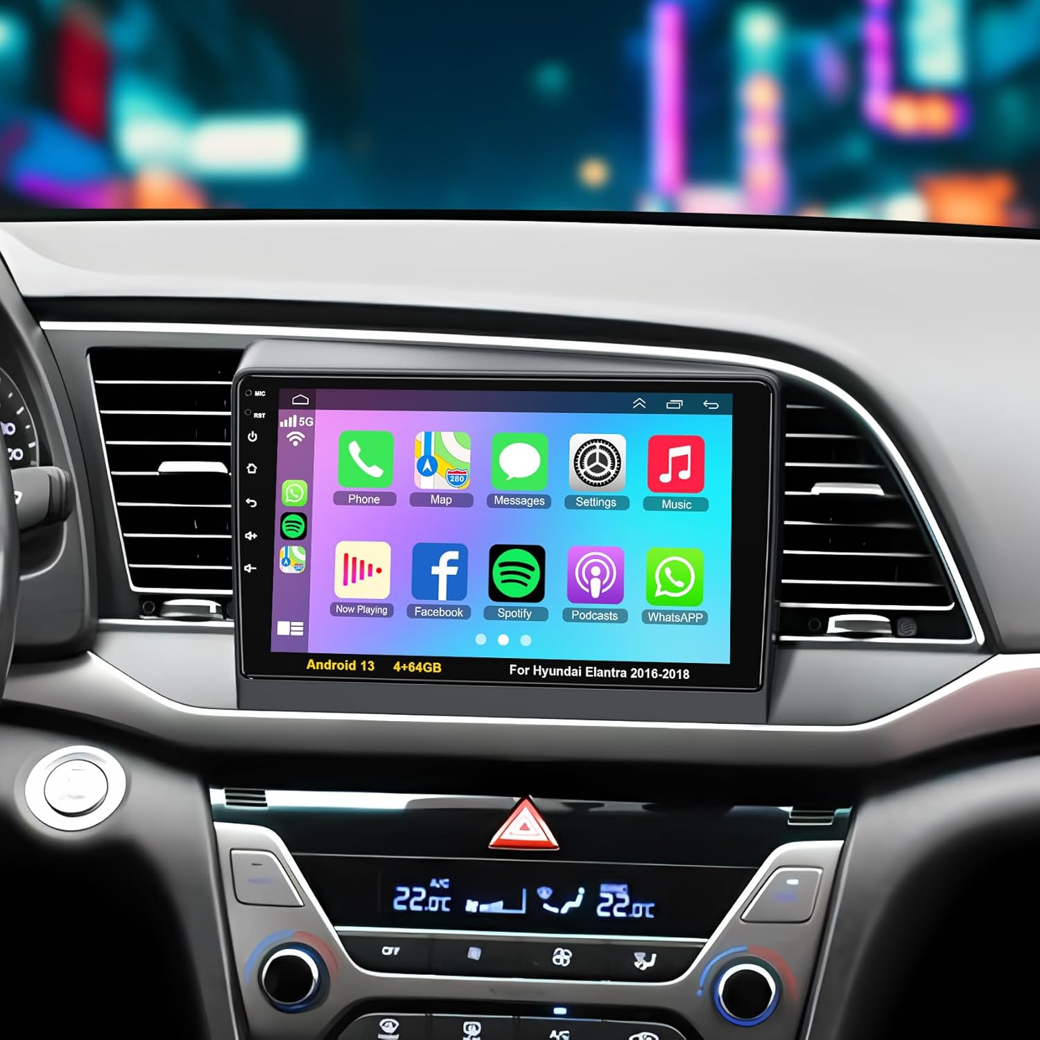 Android 13 Radio for Hyundai Elantra 2016-2018, 4+64 Stereo with Wireless Carplay&Android Auto, 9'' HD Touchscreen Support GPS/WiFi/Bluetooth5.2/FM Radio/SWC/Backup Camera