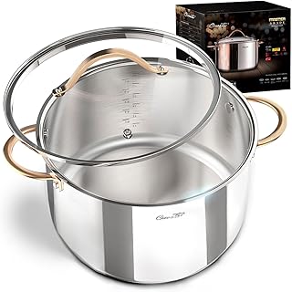 8 Quart Stock Pot, 3 Ply Whole Clad Stainless Steel Stock Pot, 8 QT Cooking Pot with Lid, Induction Pot for Cooking, 18/10 Stainless Steel Cookware Stockpots Oven, Gas and Dishwasher Safe