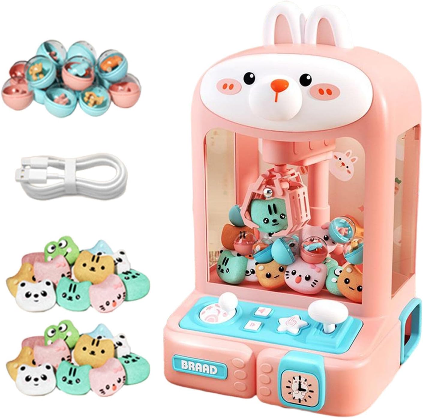 kowaku Mini Claw Machine Cartoon Electronic Game Indoor Mini Toy Vending Machines Mini Arcade Game Prizes Toy for Kids Adults, Rabbit 30 Dolls