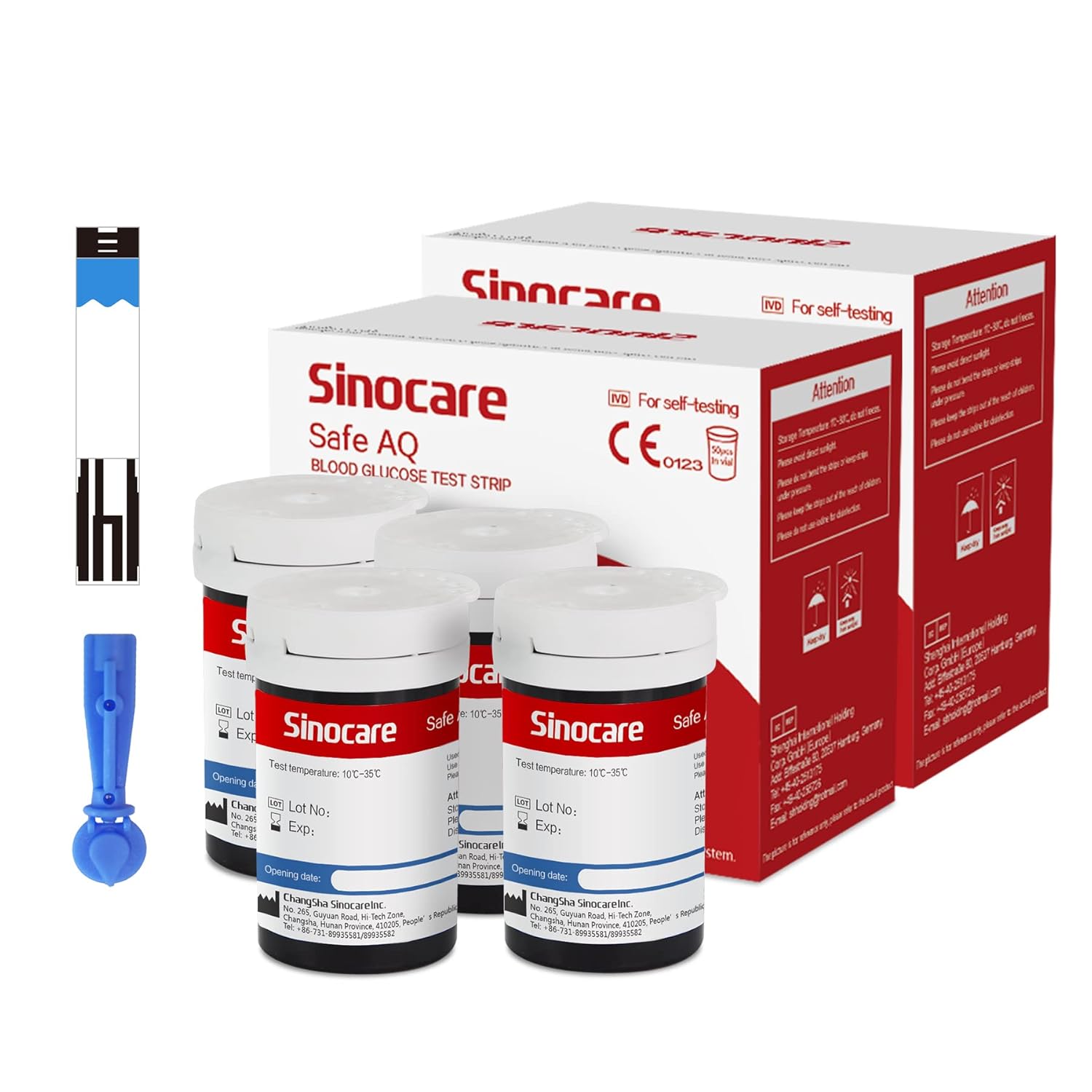 Sinocare 100pcs Blood Glucose Test Strips & 100pcs Lans., Blood Sugar Test Strips for Safe AQ Smart and Safe AQ Voice (Safe AQ Strips- 100)