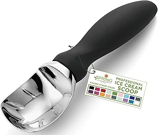 Spring Chef Heavy Duty Ice Cream Scoop with Comfortable Handle - Professional Ice Cream Scooper for Gelato, Sorbet, Cookie Dough, Melon, Frozen Yoghurt - Dishwasher Safe Metal Kitchen Tool - Black