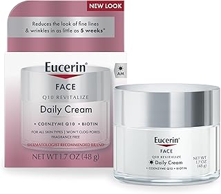 Eucerin Q10 Anti-Wrinkle Face Cream, Unscented Face Cream for Sensitive Skin, 1.7 Oz Jar