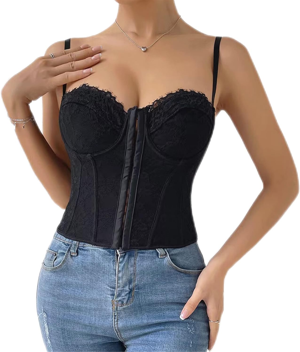 Lace Corset Top for Women Mesh Sexy Bustier Spaghetti Strap Urban Corset Tops Open Back Going Out Party Crop Top