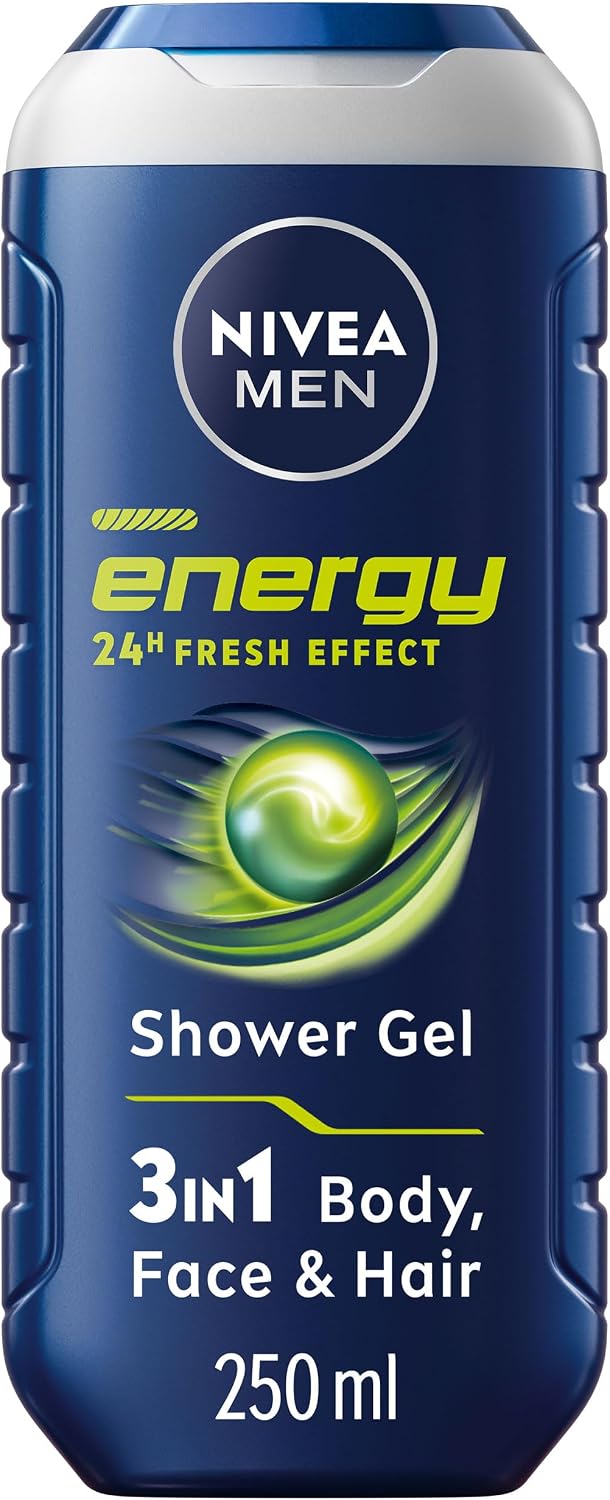 NIVEA MEN Energy Shower Gel Pack of 6 (6 x 250 ml), Moisturising 3-in-1 Body Wash for Men with Mint Extract, Energising NIVEA MEN Shower Gel