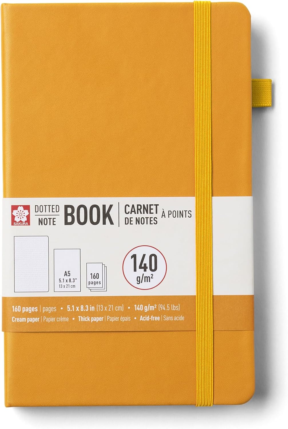 Sakura Dotted A5 Journal Notebook, Hardcover, 5.1x8.3", Japanese Kerria