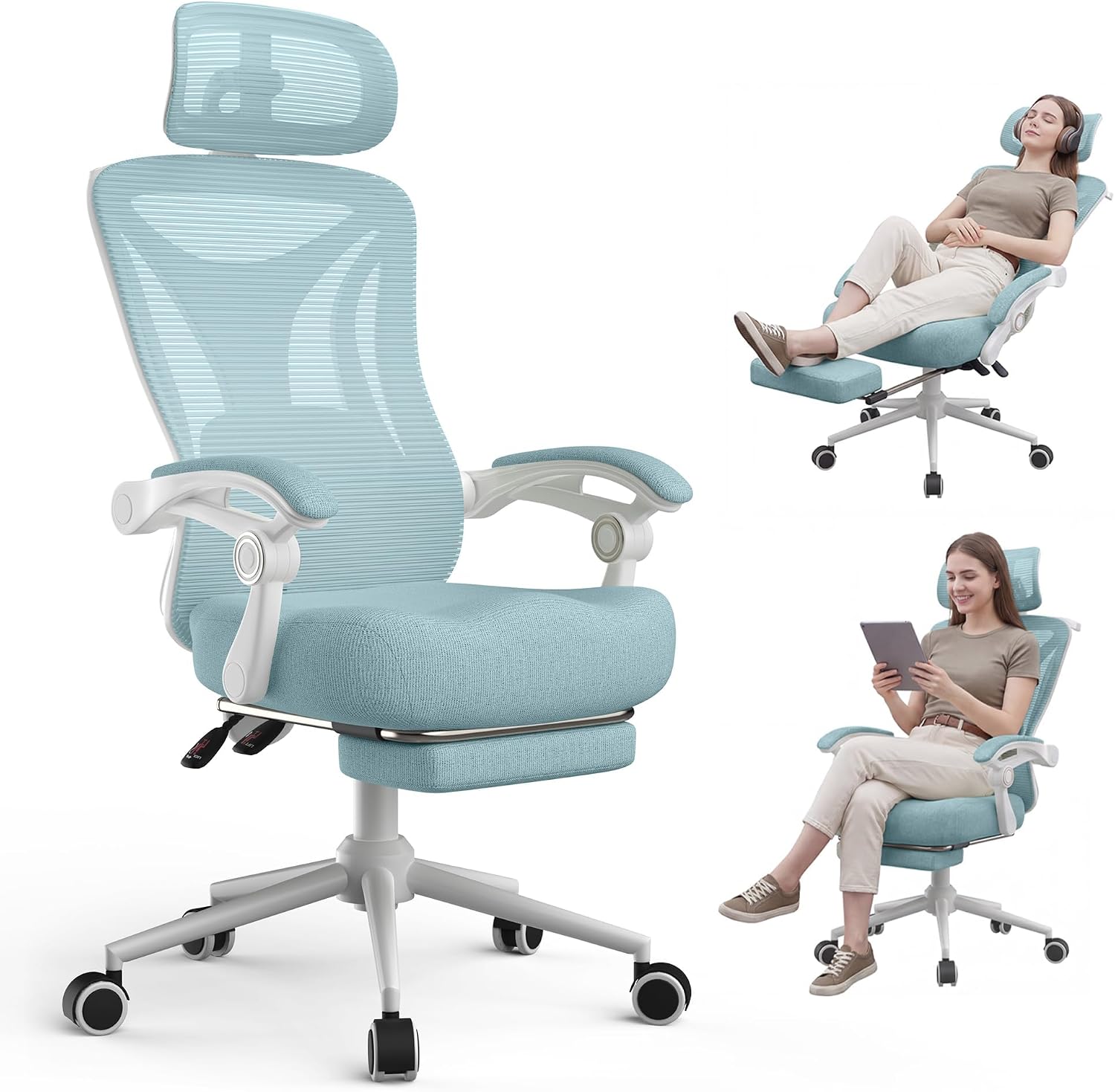 CYKOV Ergonomic Office Chair, Reclining, Footrest, Adjustable Lumbar, 350LB