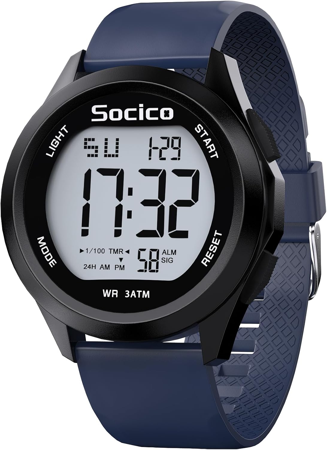 SOCICO Mens Digital Watch Sports Waterproof Outdoor Large Face Military Watches with Stopwatch Back Light Alarm Date Display