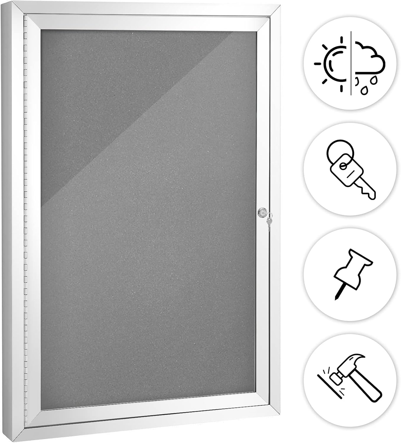 Swansea Outdoor Lockable Gray Fabric Bulletin Board Shatter Resistant Display Cases Wall Mount Message Board with Swing Door,36x24 inches