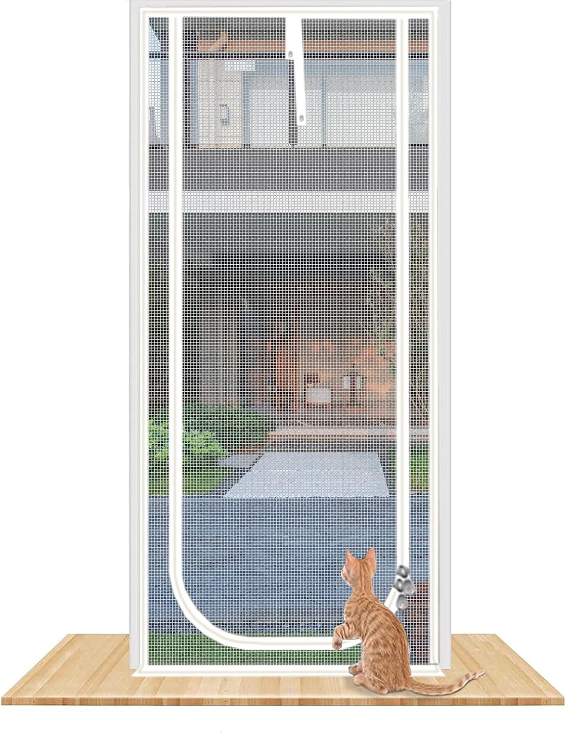 Reinforced Cat Screen Door,Fits Door Opening Size 30''x 80'',Thickened Cat Resistant Mesh Screen Door for Living Room,Kitchen,Bedroom,Cat Proof Screen with Zipper Closure. (U-Type,White)