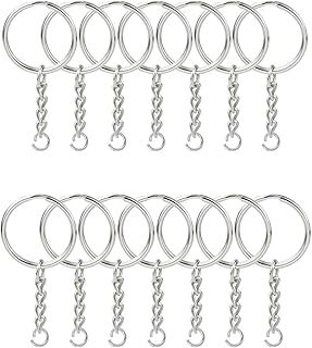 KINGFOREST 100PCS Split Key Ring with Chain 1 inch and Jump Rings, Silver Color Metal Parts with Open Jump Ring and Connector.