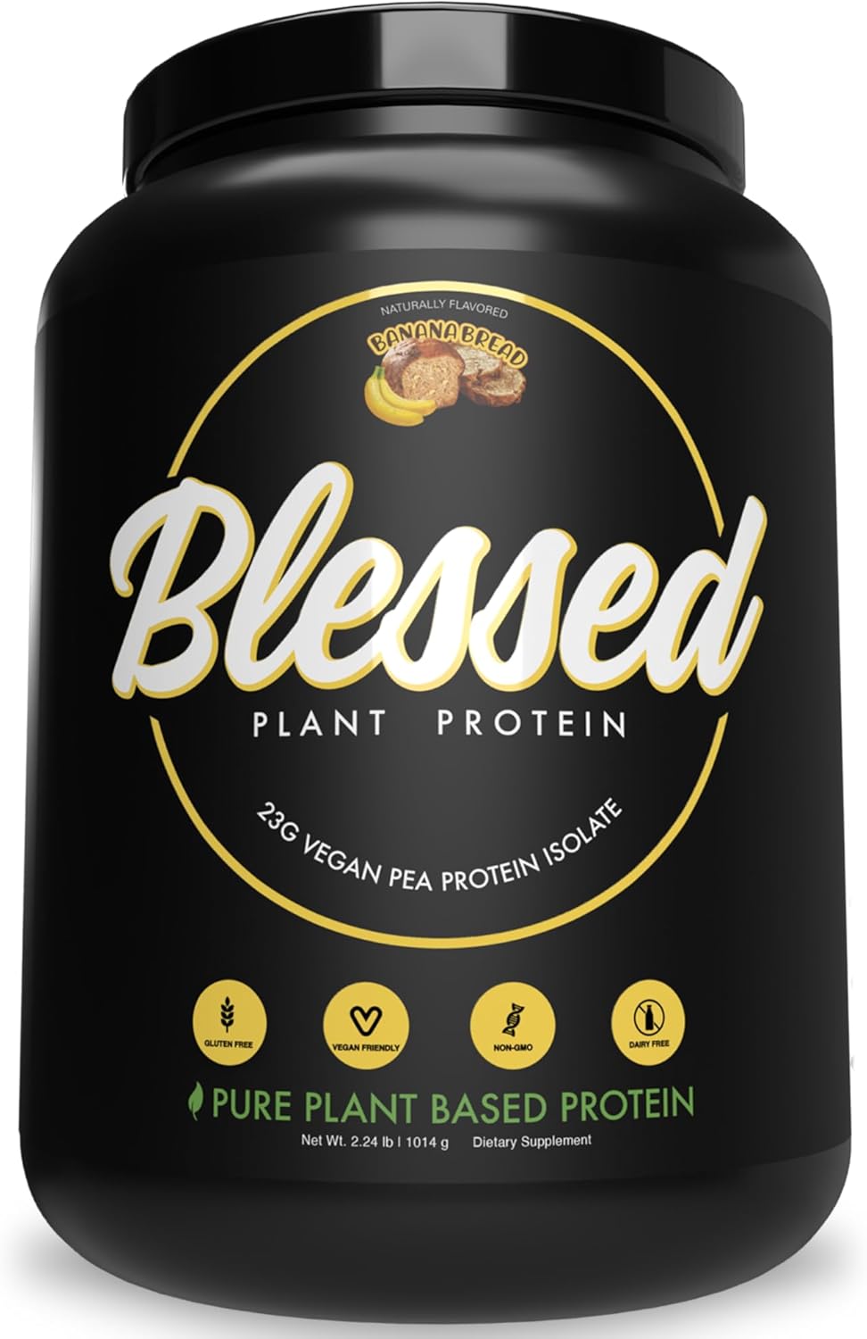 BLESSED Plant Based Protein Powder – 23 Grams, All Natural Vegan Friendly Pea Protein Powder, Gluten Free, Dairy Free & Soy Free, 30 Serves (Banana Bread)