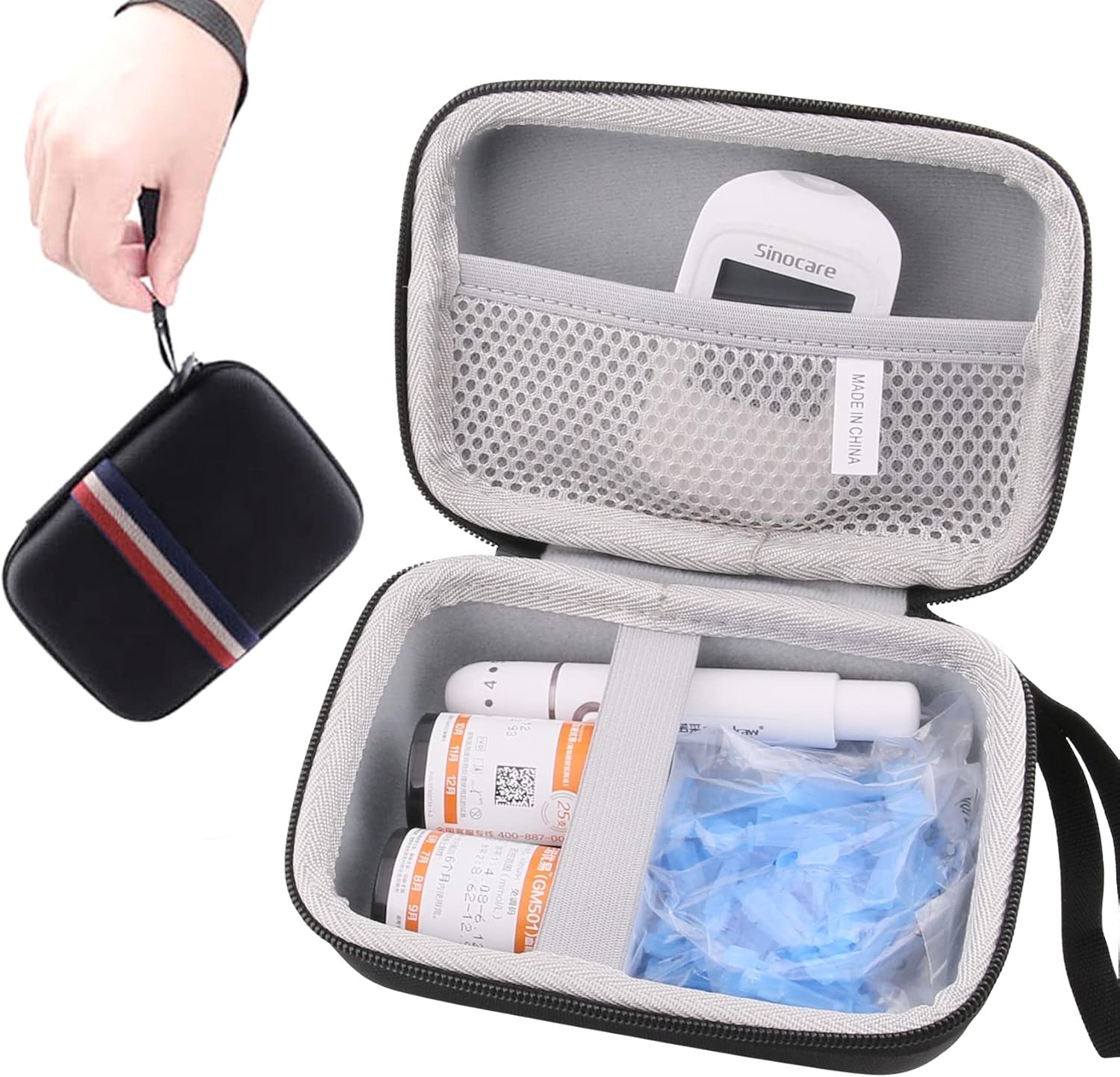WAIYUCN Hard EVA Carrying Case for Care Touch/Accu-Chek/KETO MOJO/CareSens Blood Glucose Monitor Kit - Diabetes Testing Kit Case.(Only Case) (large)