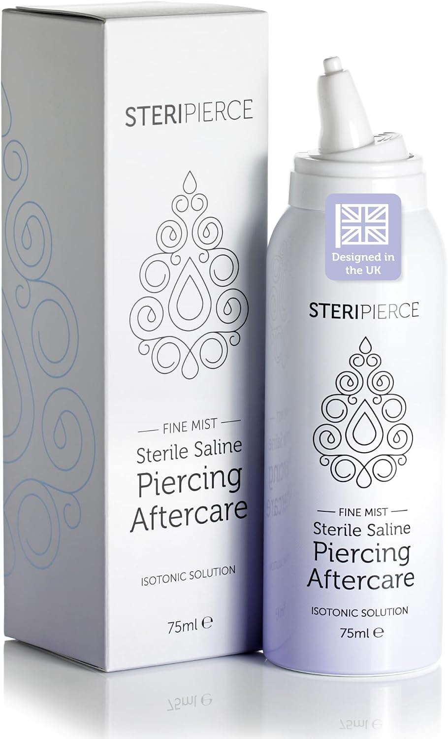 SteriPierce - Sterile Saline Solution, Piercing Cleaning Solution for Nose, Ears, and Body Piercings, Contactless with Angled Nozzle, Non-Irritating and Hypoallergenic, Vegan, Cruelty Free (75ml)