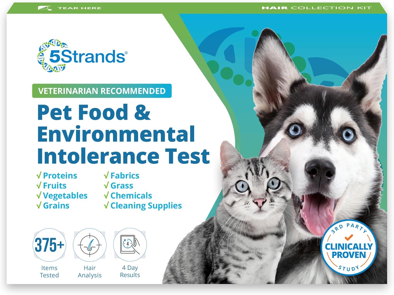 5Strands Pet Food & Environmental Intolerance Test, at Home Sensitivity Test for Dogs & Cats, 412 Items Tested, Pet Health Check, Fast 5 Day Results, For All Ages and Breeds