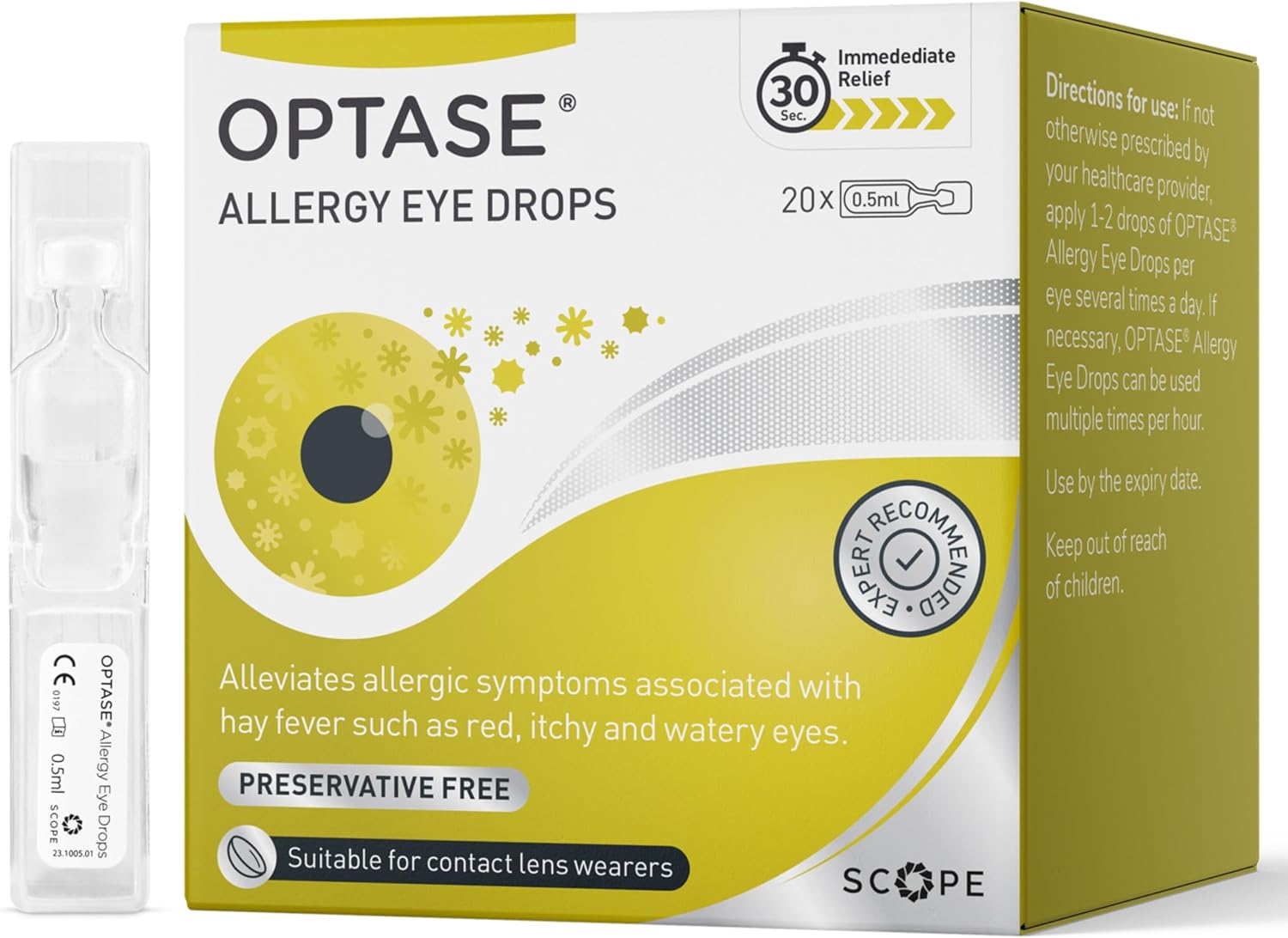 Optase Allergy Eye Drops - Fast-Acting Treatment of Irritated, Itchy, Red & Watery Eyes from Allergies & Hay Fever