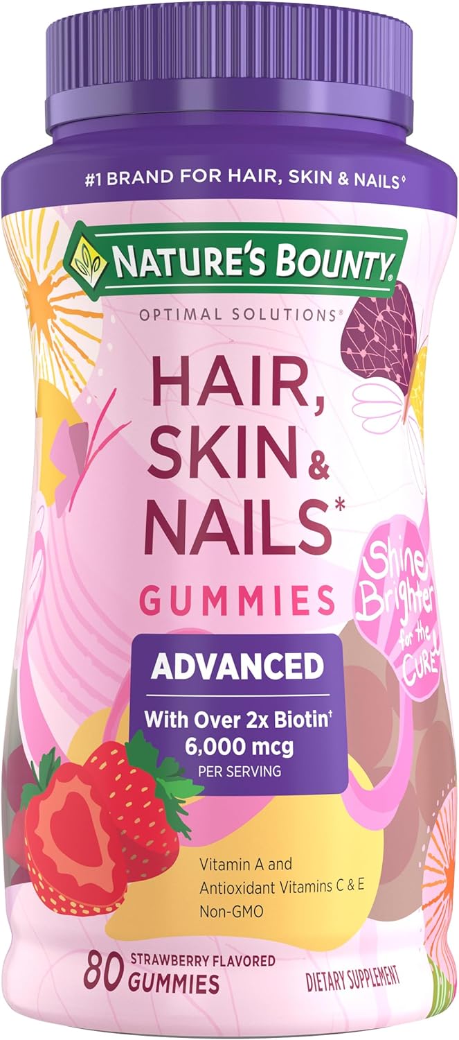 Nature's Bounty Optimal Solutions Advanced Hair, Skin, Nails, 2X Biotin, 80 Strawberry Gummies