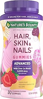 Nature's Bounty Optimal Solutions Advanced Hair, Skin, Nails, 2X Biotin, 80 Strawberry Gummies