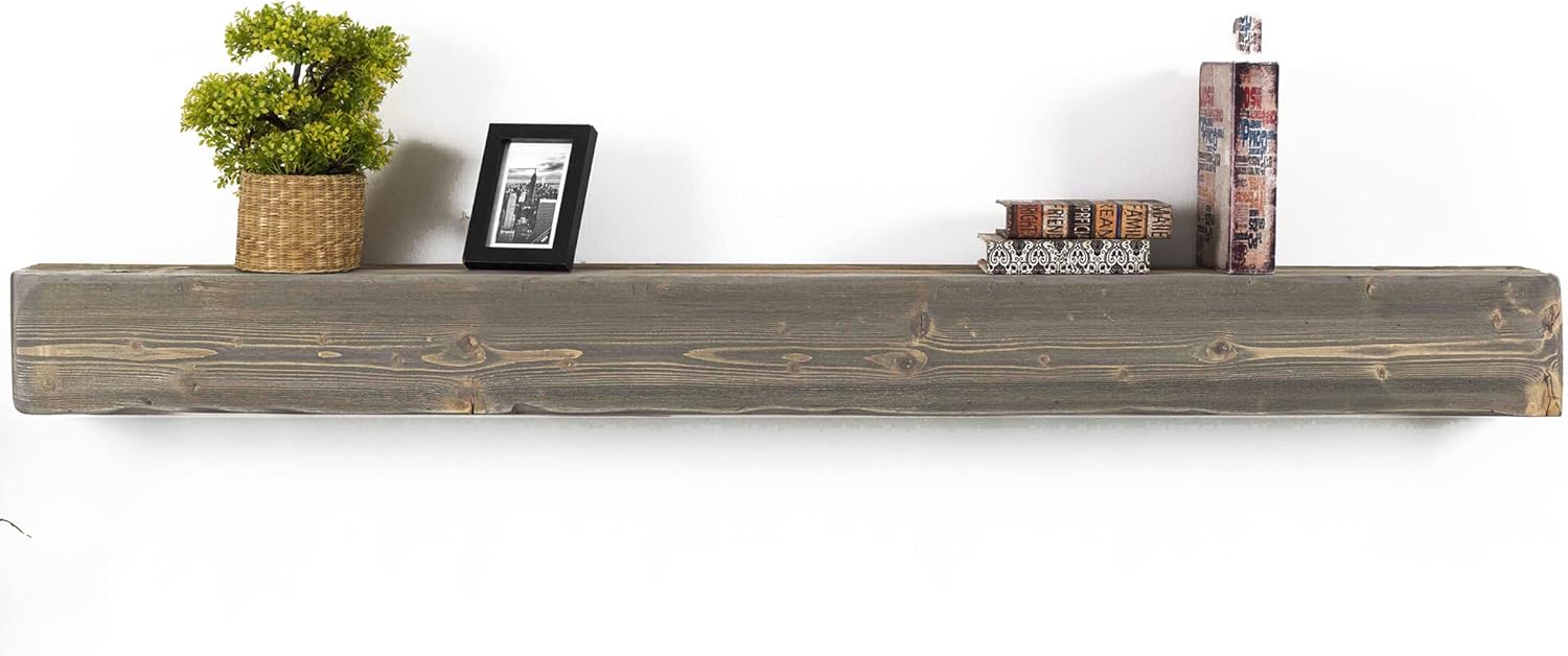 BoscoMondo Mega Distressed Fireplace Mantel, Handcrafted Rustic Wooden Construction, Wall-mounter Floating Farmhouse Shelf - 6.7" Thickness - 60" Grey