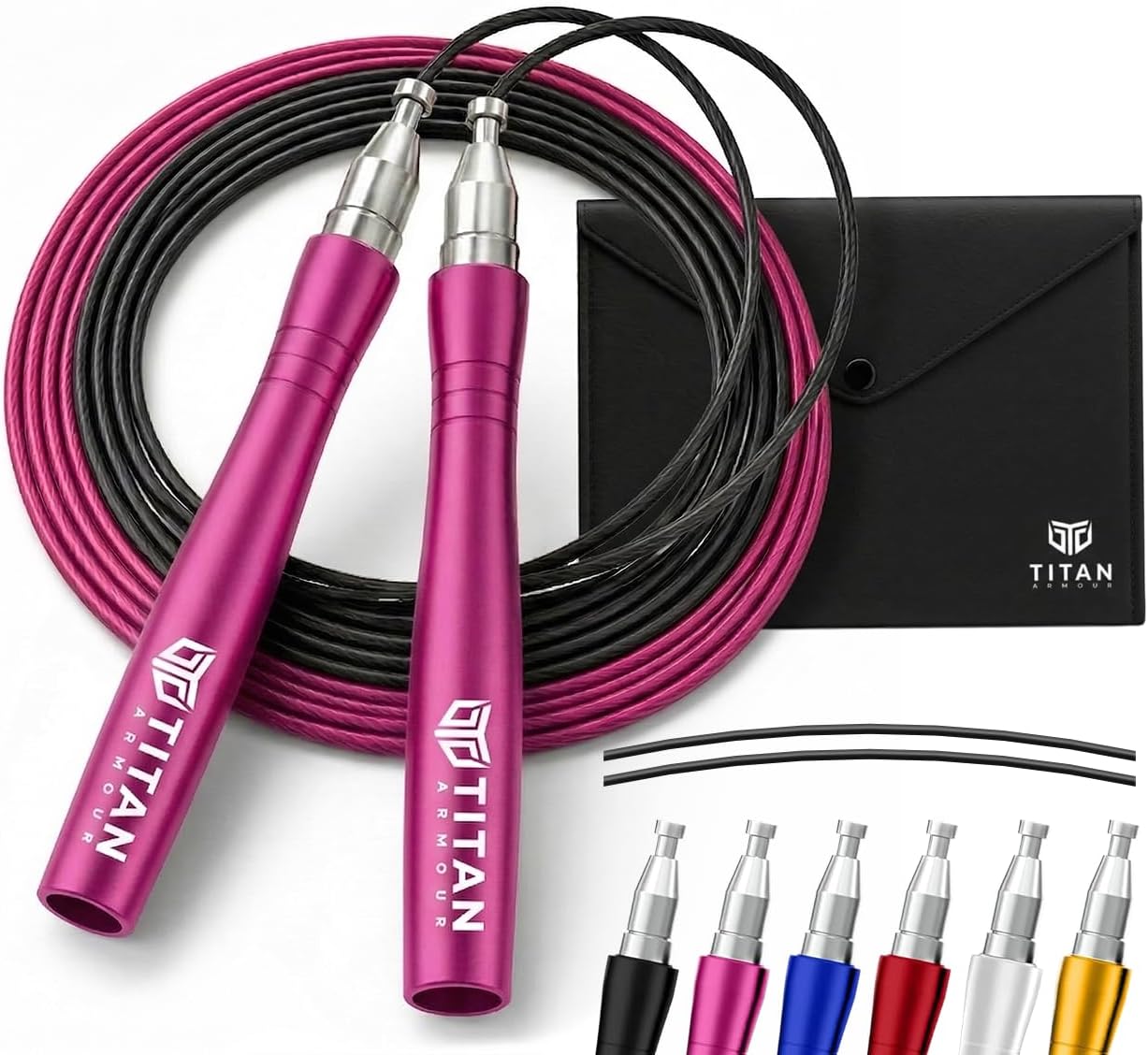 Titan Armour® Speed Rope - Professional Self-Locking & Adjustable, Adult Speed Jump Ropes for Fitness | 2 x Steel Ropes, Cable Protector & Travel Case | Jump Rope Crossfit, Boxing, Fitness MMA for Men & Women