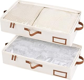 StorageWorks Underbed Storage Box, Under Bed Clothes Organizer With Sturdy Structure and Ultra Thick Fabric, Ivory White, Medium, 2 pack