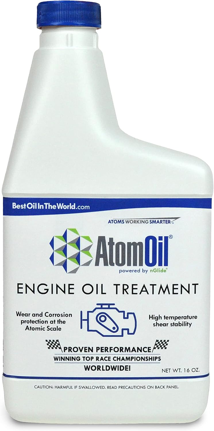 AtomOil Oil Additive for Car Engine and Protection | Nano Technology Motor High Mileage Treatment | Atomic Scale Protective Oil Treatment, 16 Oz. Bottle