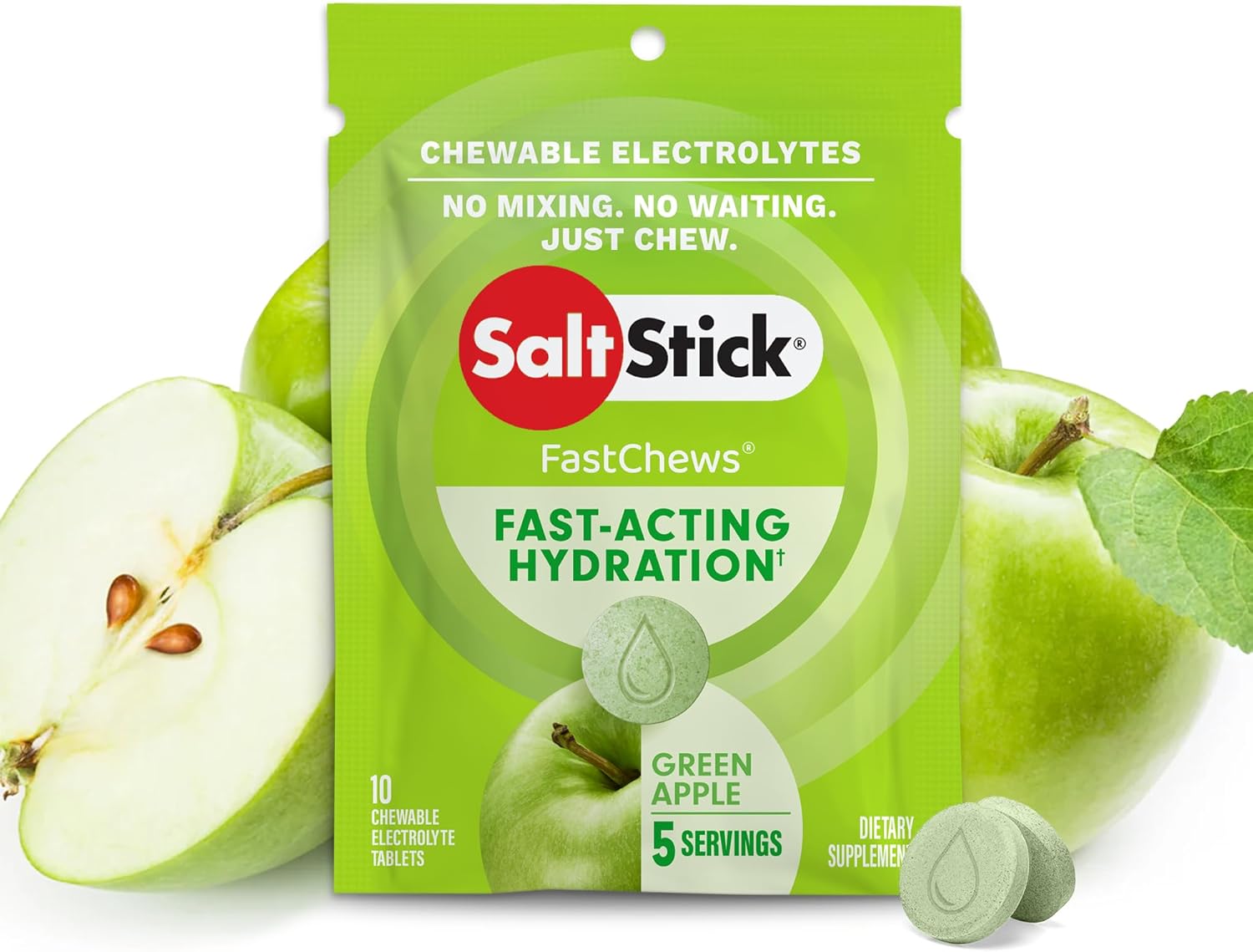 SaltStick Fastchews Electrolyte Replacement - Pack of 10 Chews (Green Apple)