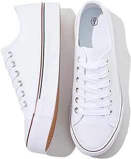 FRACORA Womens White Canvas Sneakers Low Top Lace Up Canvas Shoes Fashion Comfortable