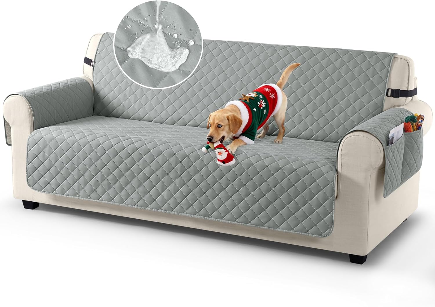 TAOCOCO Sofa Slipcovers 100% Waterproof Sofa Covers 3 Seater,Settee Covers with Storage Pockets,Anti Slip Couch Covers,Washable Sofa Protector for Kids/Dogs/Pets(Grey)