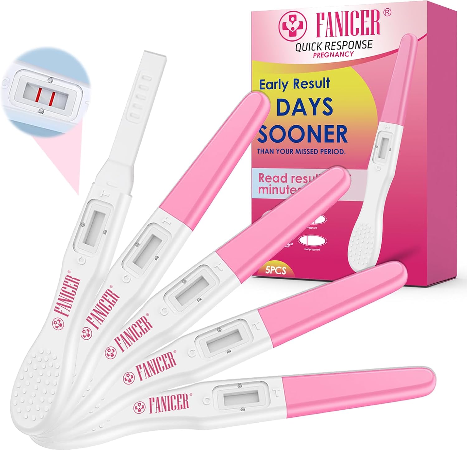 Pack of 5 Pregnancy Tests, Early Detection HCG Urine Midstream Test, Pregnancy Test Quick Result, Individually-Sealed Wrapped, Fast Response in 5 Minutes, Home Rapid Detection（Pink）